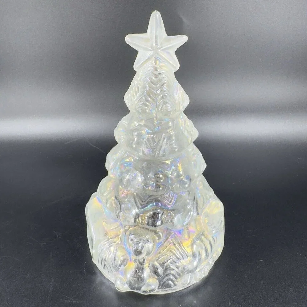 Vintage 1980s White Iridescent Glass Christmas Tree Hollow‎ Figurine Decor VTG